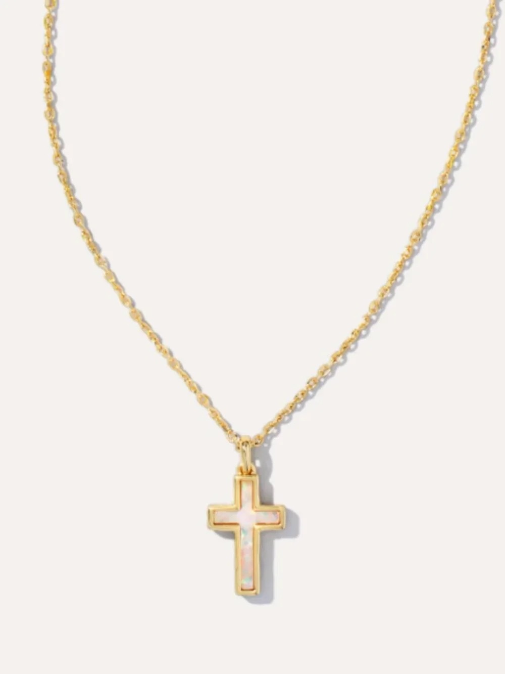 Pandora Gold Cross Necklace with Iridescent Opal